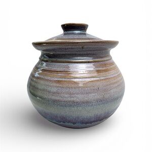 Stunning Studio Art Pottery Lidded Jar / Cookie Canister- Blue & Brown Glaze